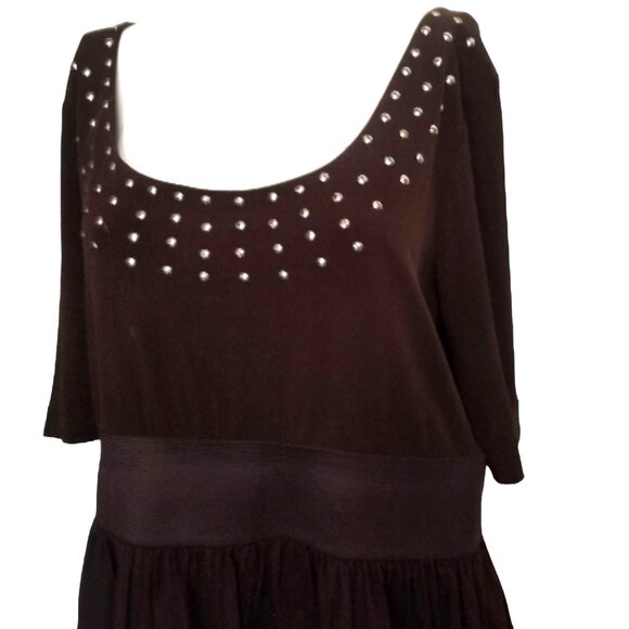 Signature by Robbie Bee Dress Brown Studded Babydoll Sz 16 (XL) Knee Length - Picture 5 of 8